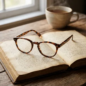 Lesebrille auf einem aufgeschlagenen Buch